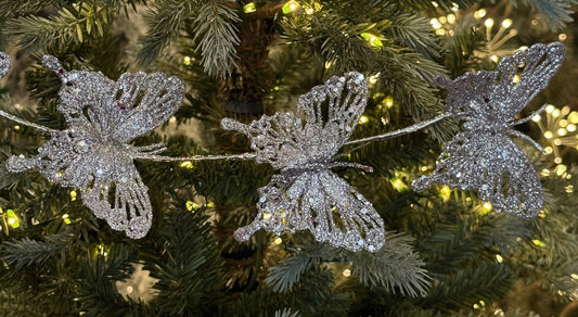 SILVER GLITTER BUTTERFLY GARLAND XDVBBGS