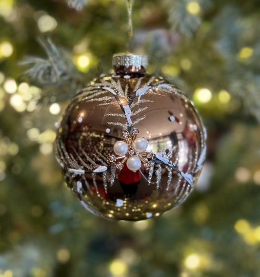 COPPER WITH FERN & PEARLS GLASS ROUND HANGING ORNAMENT XGMBMPE