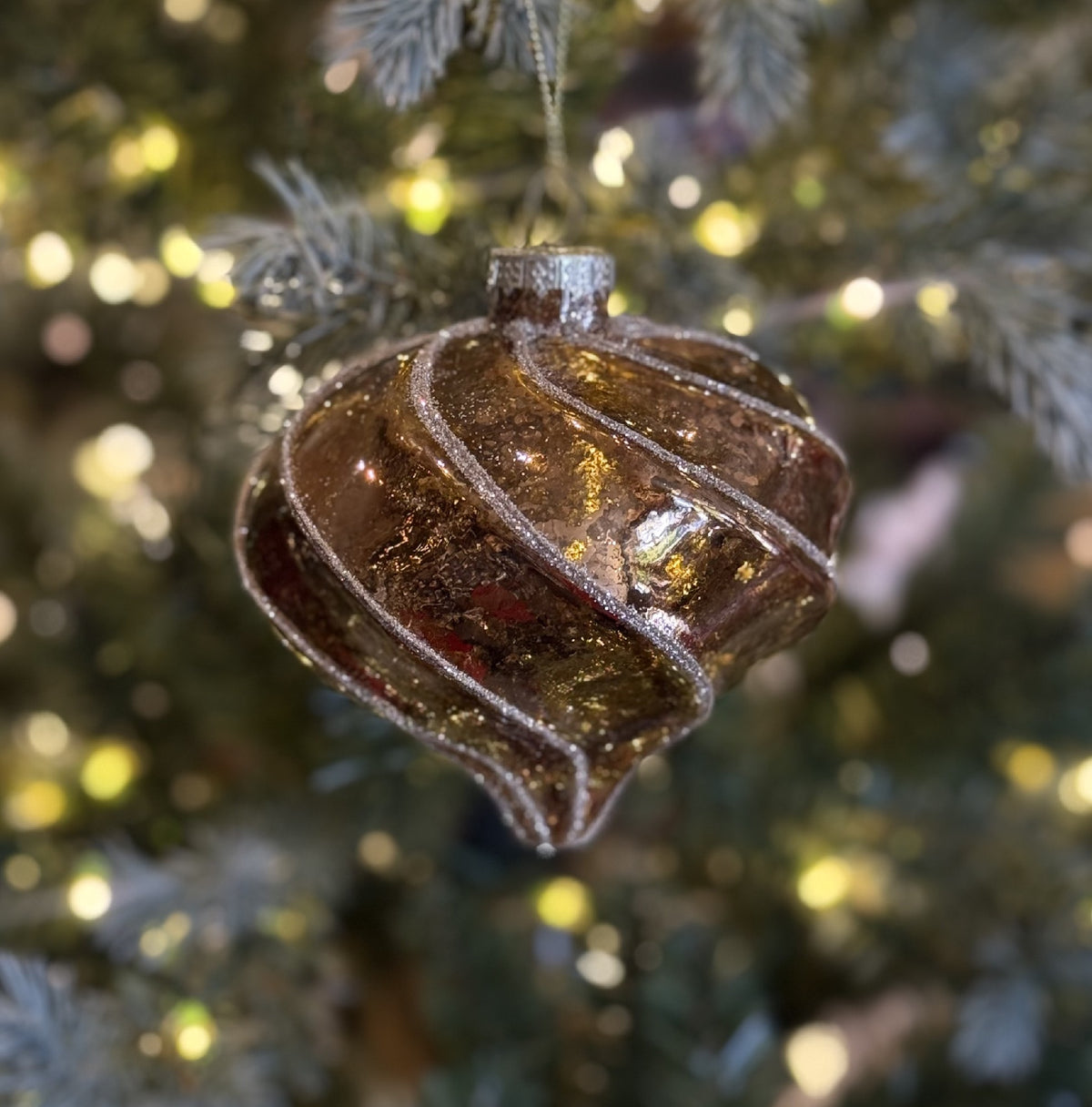 COPPER WITH SILVER SWIRL ONION GLASS HANGING ORNAMENT XGMBMTC