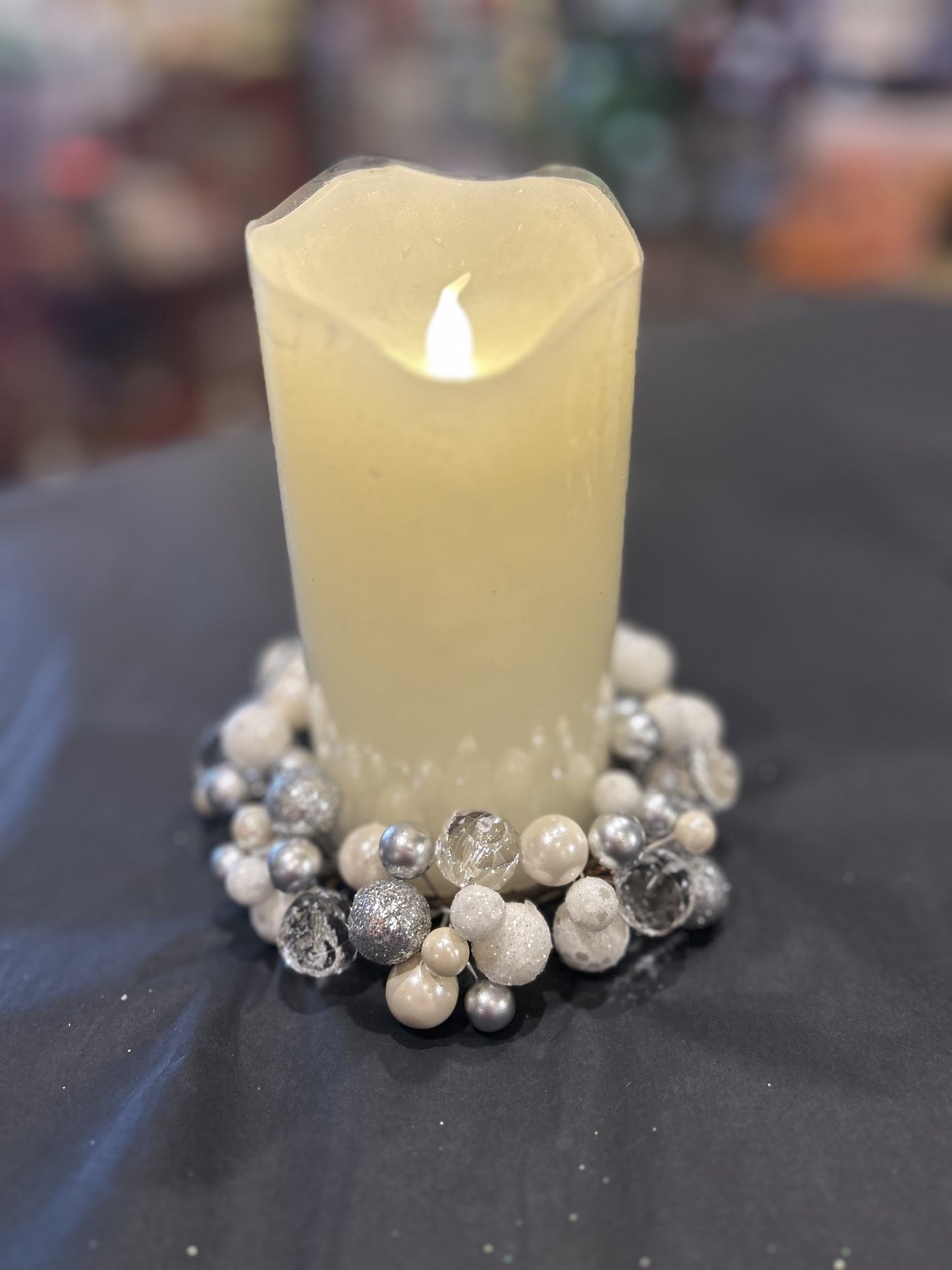 14cm White/Silver Beaded Candle Ring