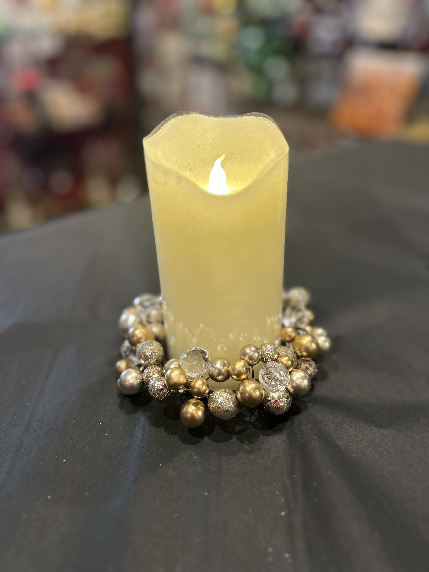 GOLD/CRYSTAL BEADED CANDLE RING XX11049