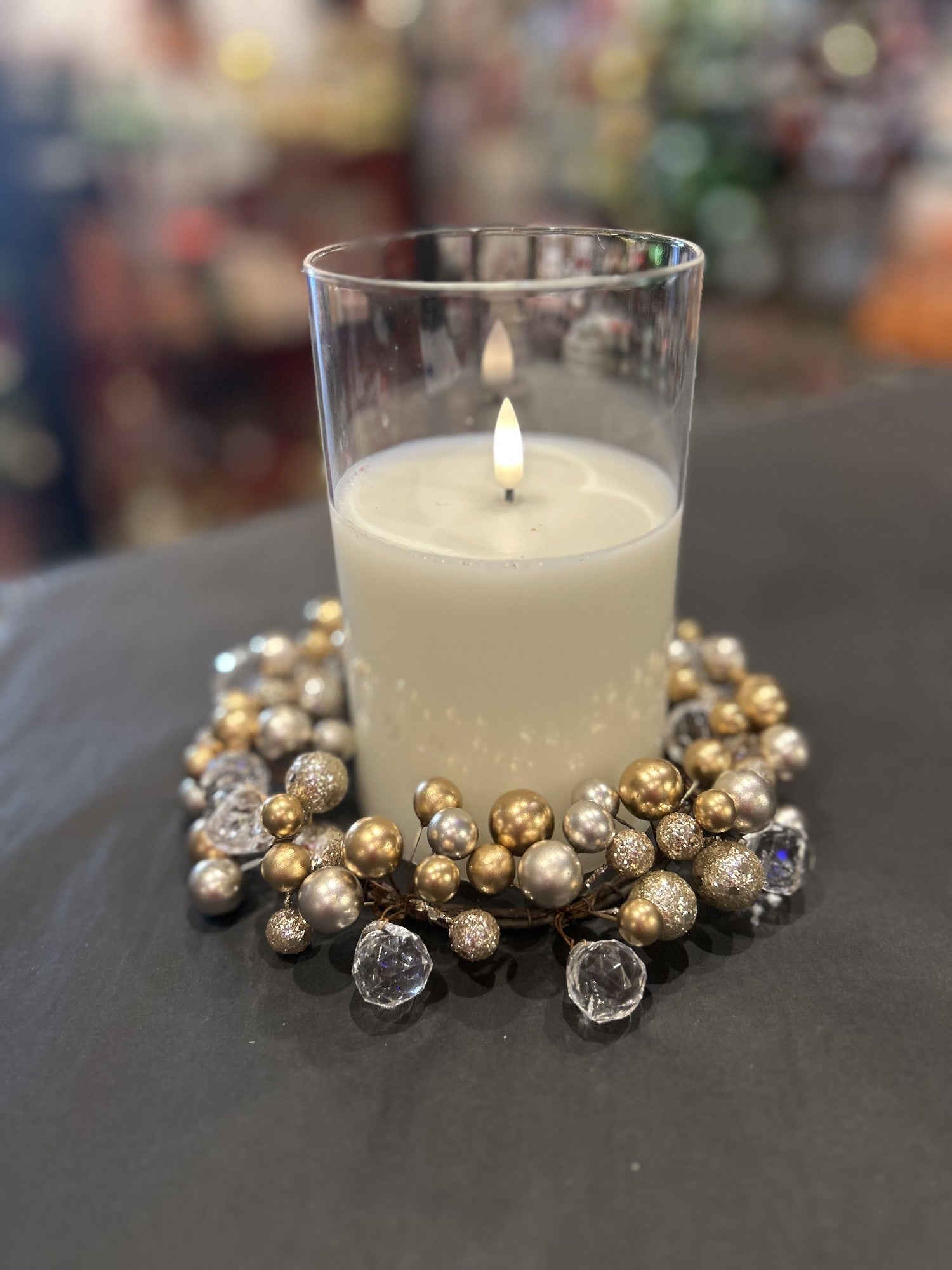17cm Gold/Clear Beaded Candle Ring