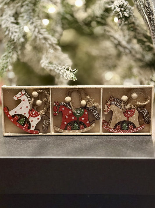 S/6 Rocking Horse Wood Decorations 7x5cm Re XX7903