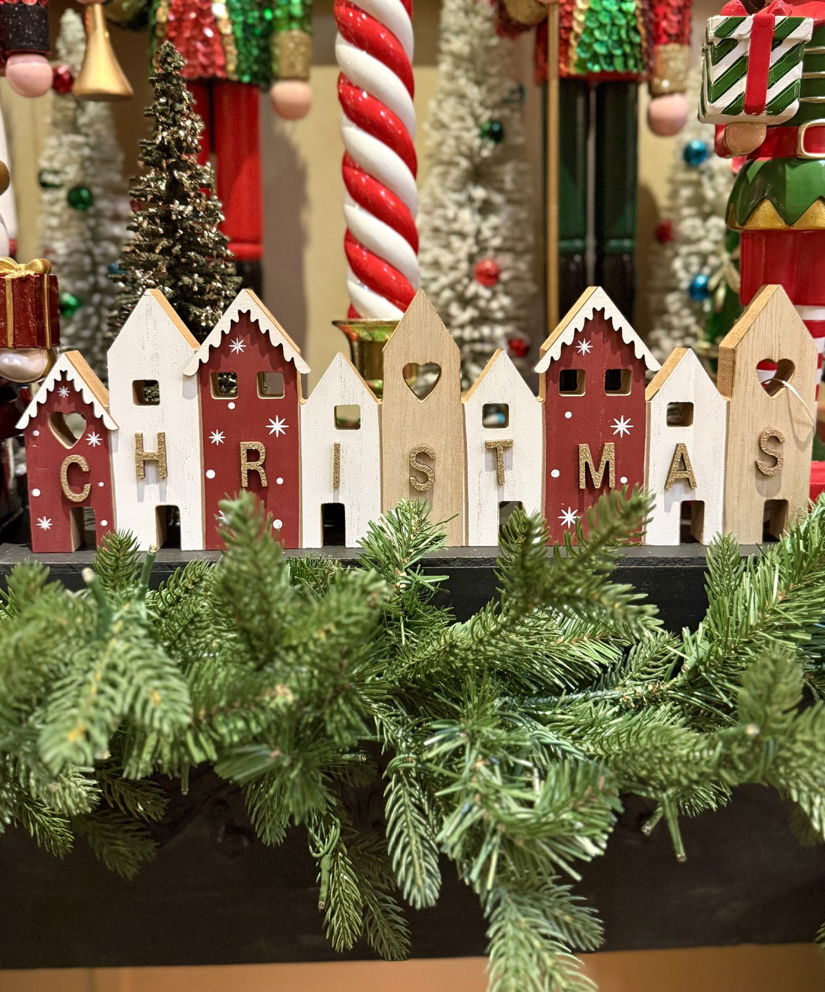 Christmas House Wooden Sign 40x2x14cm Red XX7963