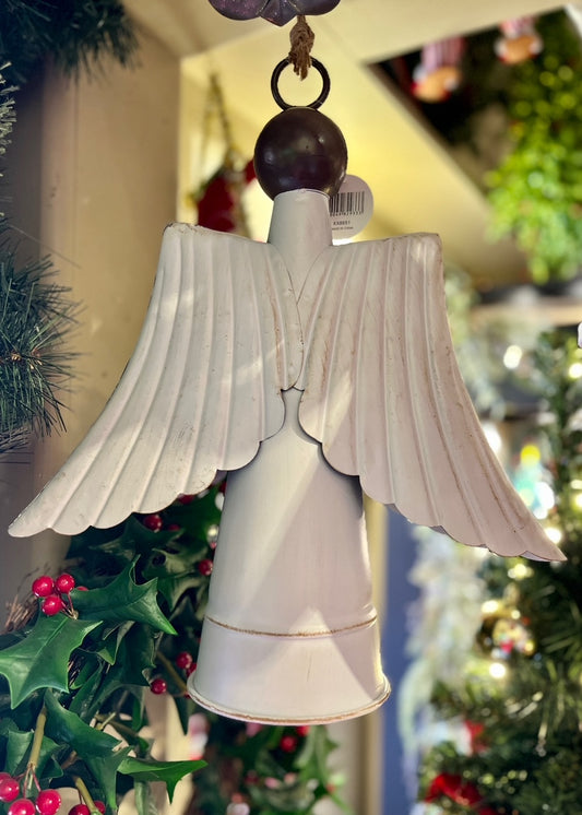 WHITE RUSTIC ANGEL BELL HANGING XX8651