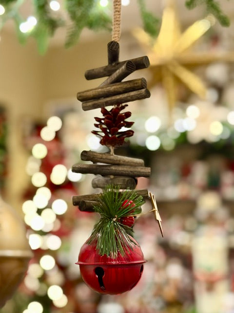 RUSTIC RED BELL WITH PINECONE HANGING  XX13067
