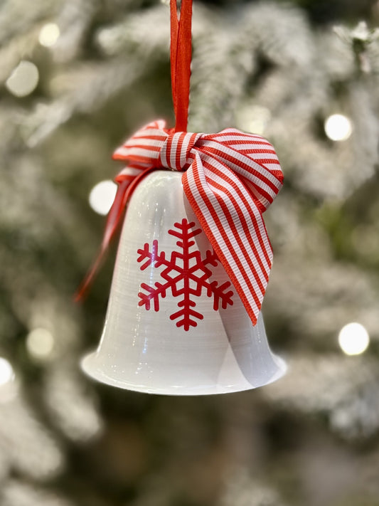 Bell W/Bow Hanger Metal 21x9cm White/Red XX13080