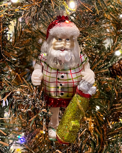 GOLFER SANTA GLASS HANGING ORNAMENT XX12780