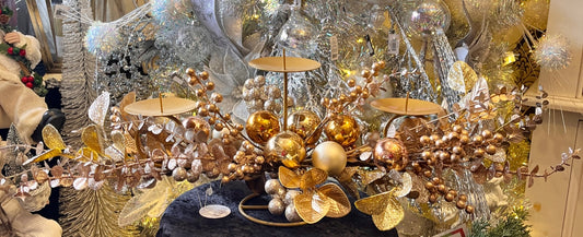 GOLD LEAF AND BERRY 3 CANDLE CENTREPIECE XX11988
