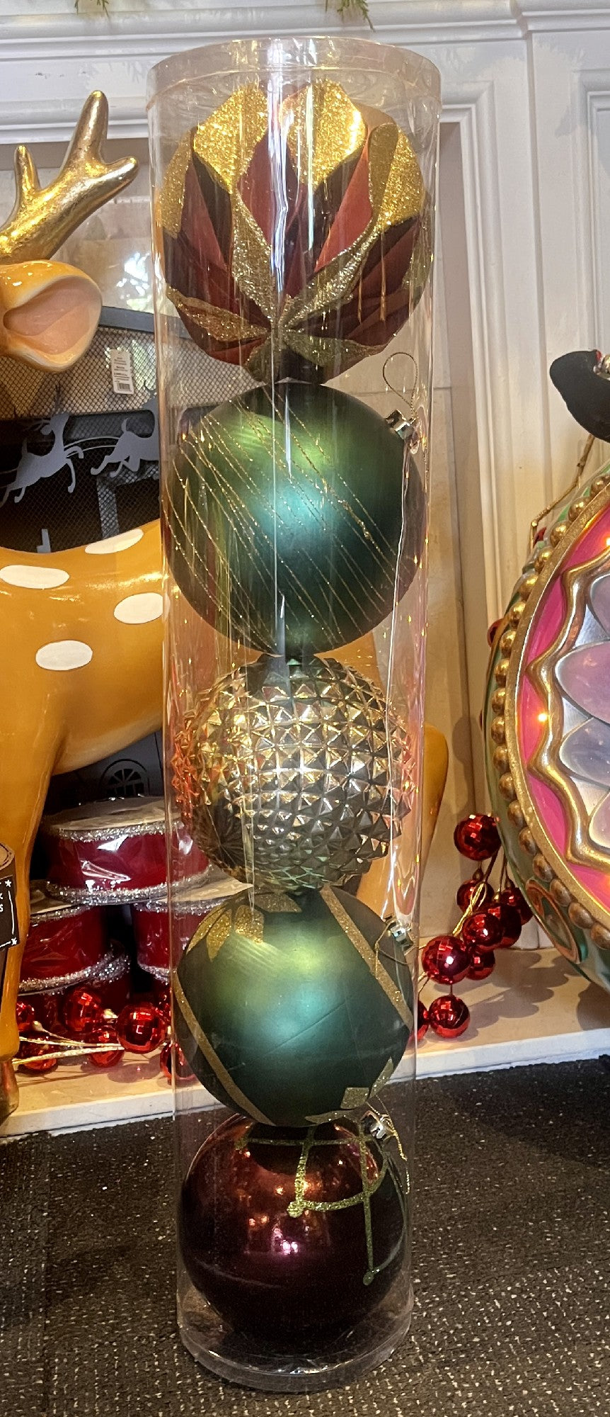 5 PACK GREEN, RED & GOLD 15CM ORNAMENTS XX13188