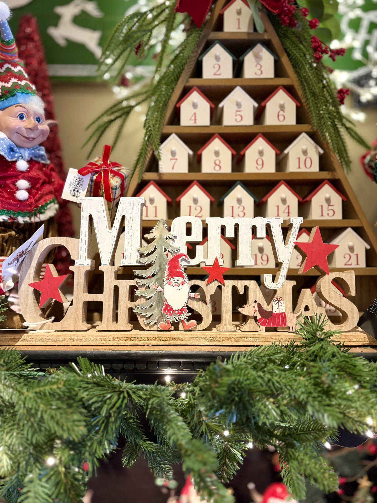 Merry Christmas Sign W/Santa Wood 39cm XM0272