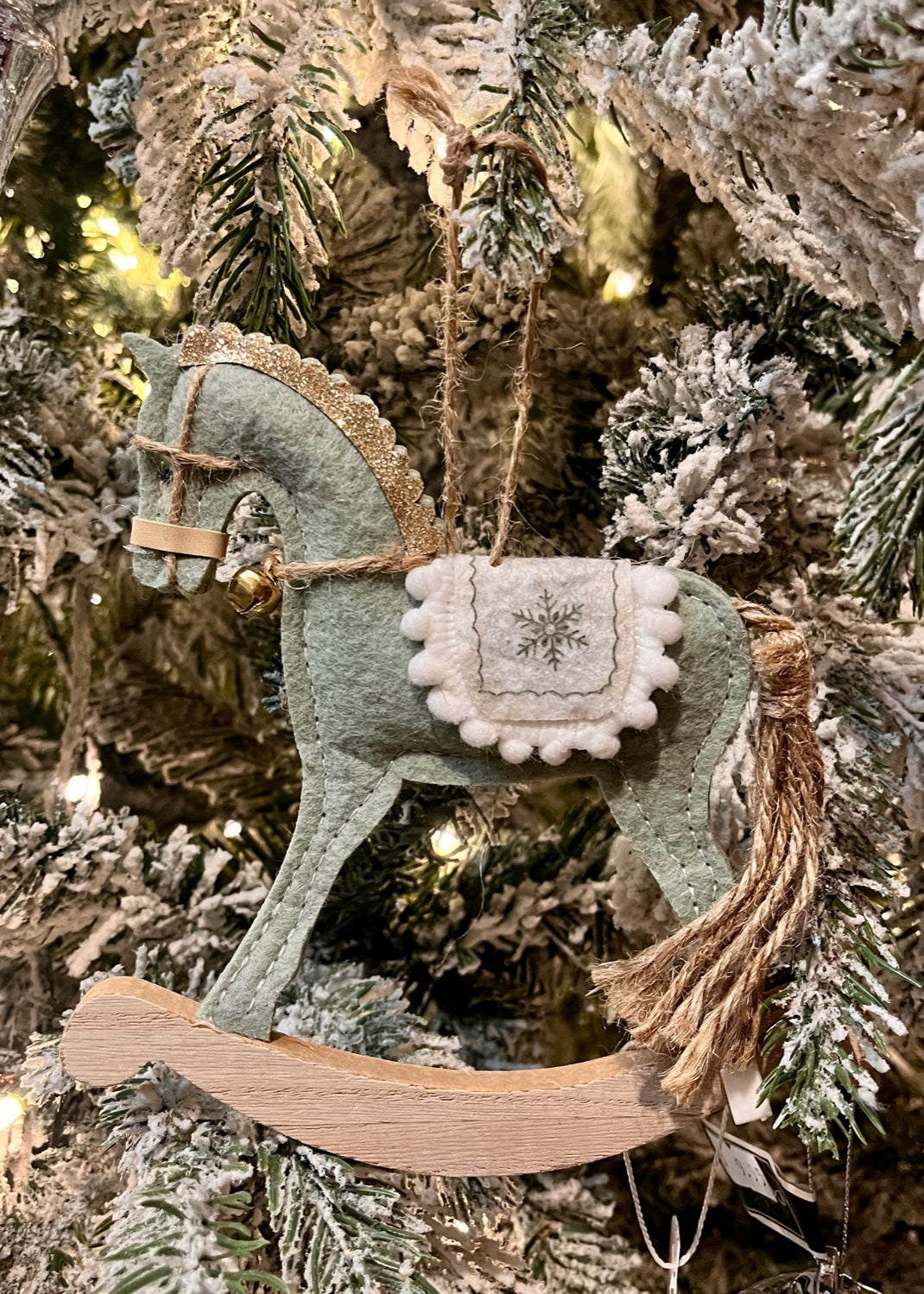 Green Rocking Horse Hanging Felt & Wood Ornament XM0247