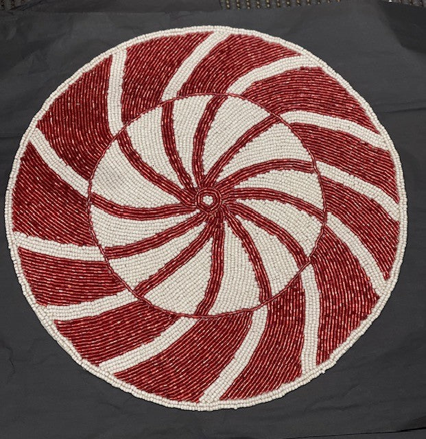 Candy Red/White Beaded Placemat 36cm XM0030