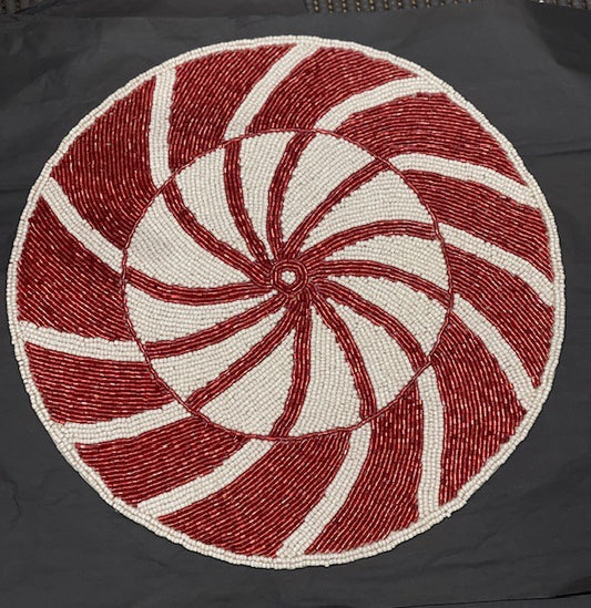 Candy Red/White Beaded Placemat 36cm XM0030