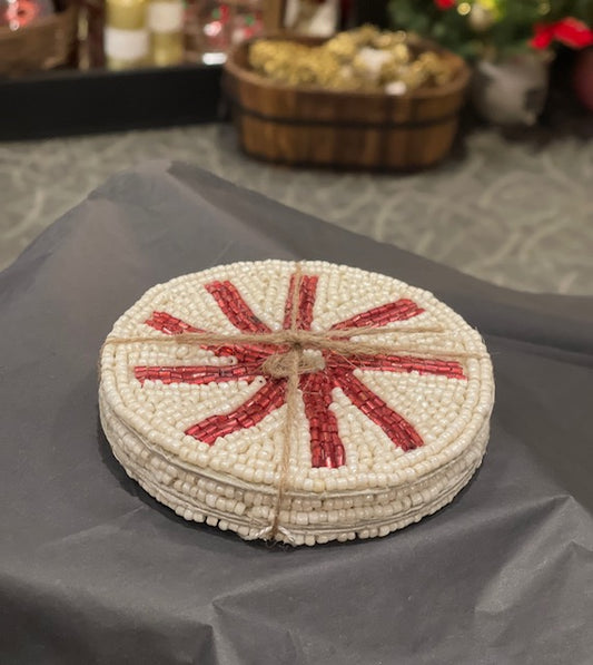 Set of 4 Hand Beaded Candy Swirl Beaded Coaster 10cm XM1067
