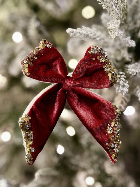 Embelished Bow w/Clip 15x15cm Red/Gld XM0673