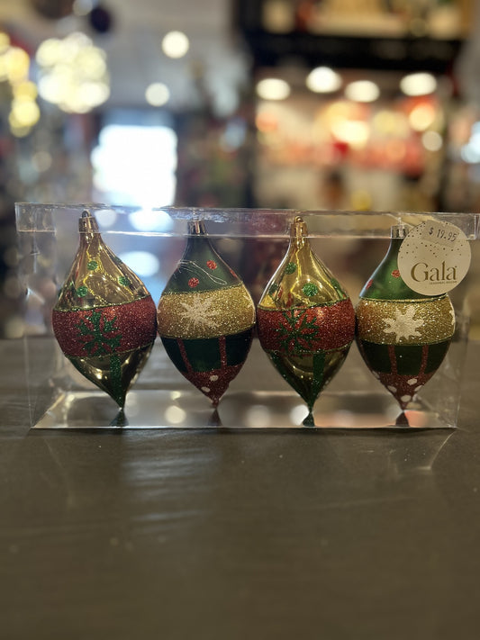 VINTAGE TEARDROP SHATTERPROOF ORNAMENT SET OF 4 XM0140