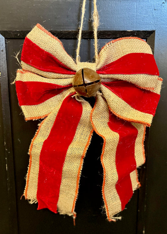 HESSIAN & RED VELOUR BOW HANGING XM0976