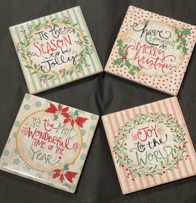 SET OF 4 CHRISTMAS CHEER CERAMIC TILE COASTERS CT166