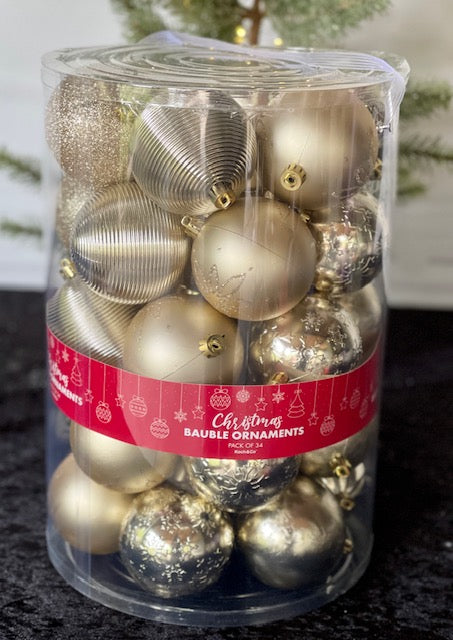 ASSORTED CHAMPAGNE PACK OF 34 SHATTERPROOF BAUBLES 3309890CHP