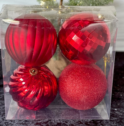 PACK OF 4 LARGE RED ASSORTED SHATTERPROOF BAUBLES 33009891RE