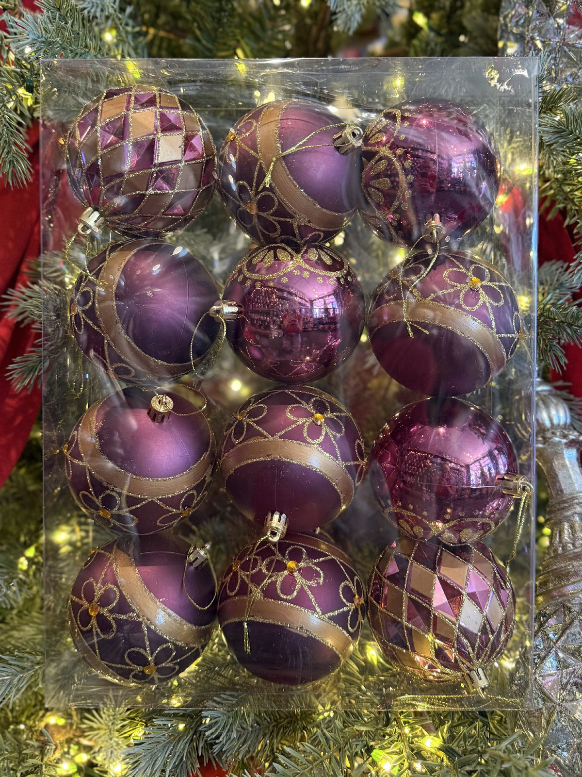Assorted Decorative Baubles Set 12 Plum & Gold 33002551BUGO