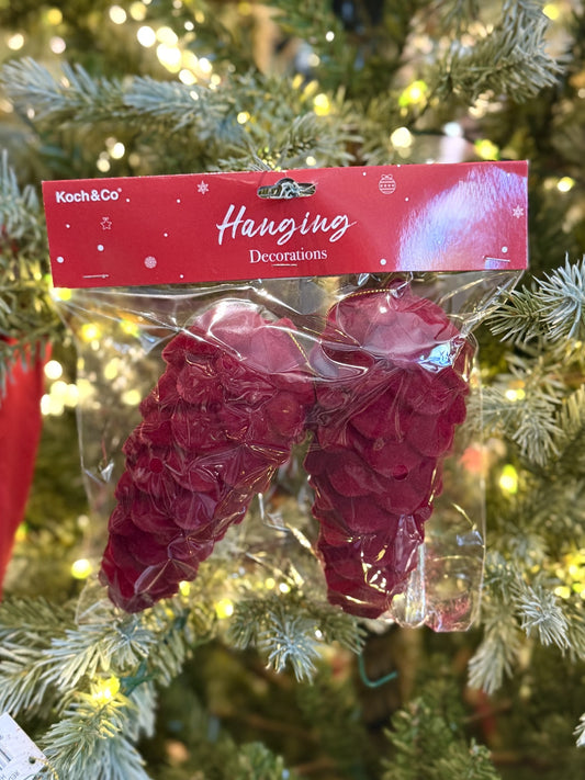 Hanging Flocked Pinecones Burgundy Pack 2 3300943BU