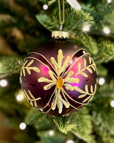 PURPLE & GOLD ROUND GLASS ORNAMENT GPL408