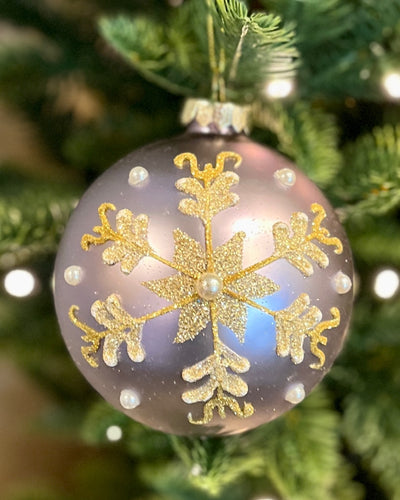 MAUVE & GOLD ROUND GLASS ORNAMENT GPL409