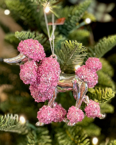 PINK BEADED POODLE GLASS HANGING ORNAMENT SHD736