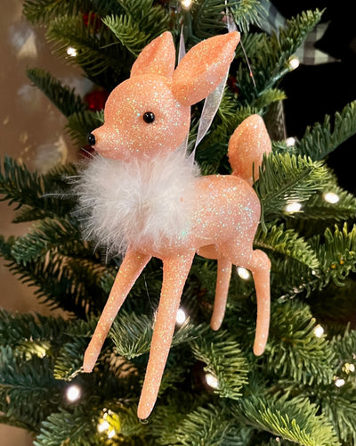 PEACH PINK GLITTER DEER HANGING ORNAMENT SHD759