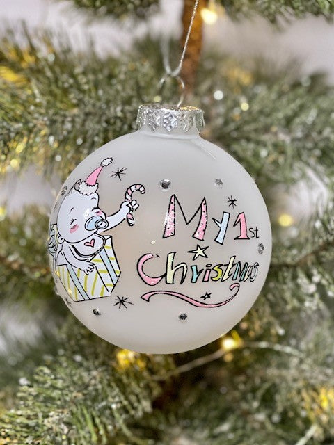 LEMON BABY'S 1ST CHRISTMAS GLASS ROUND ORNAMENT SHD772