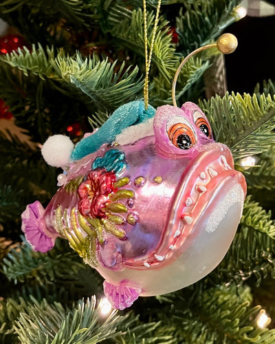 PINK PIRANHA FISH GLASS HANGING ORNAMENT SHD7021