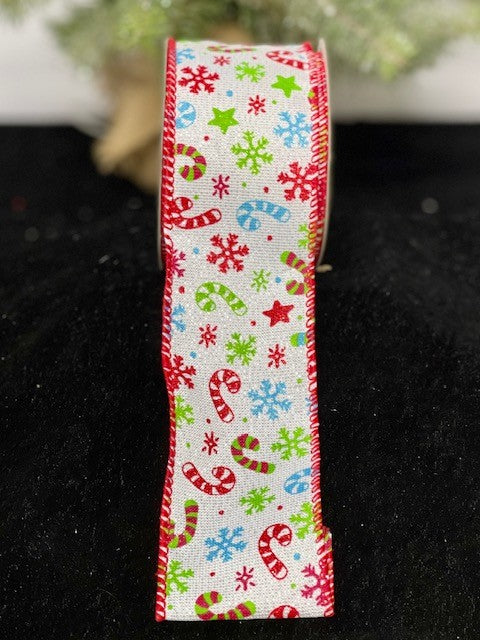 CANDY CANES & SNOWFLAKES WIRE EDGE RIBBON SHD7037