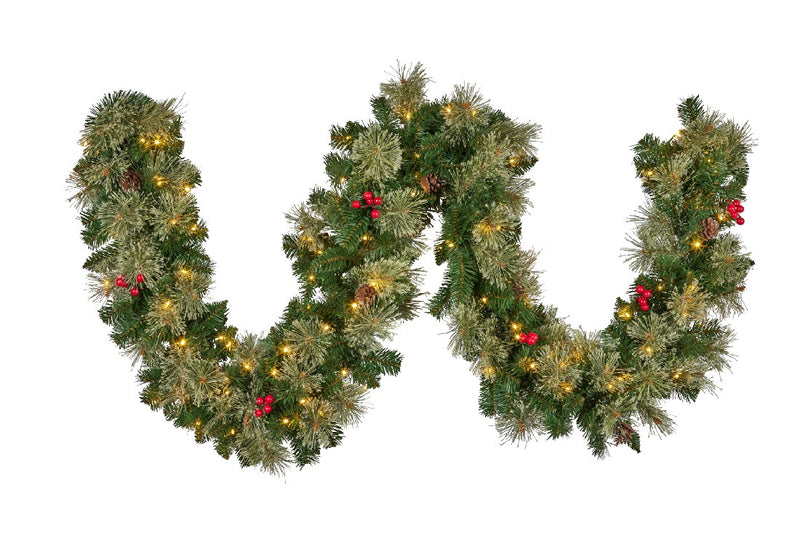 MIXED SPRUCE MULTI FUNCTION LED 9FT GARLAND OPB274