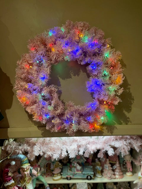 PRETTY IN PINK CHRISTMAS WREATH WITH MULTI FUNCTION LIGHTS OPP61