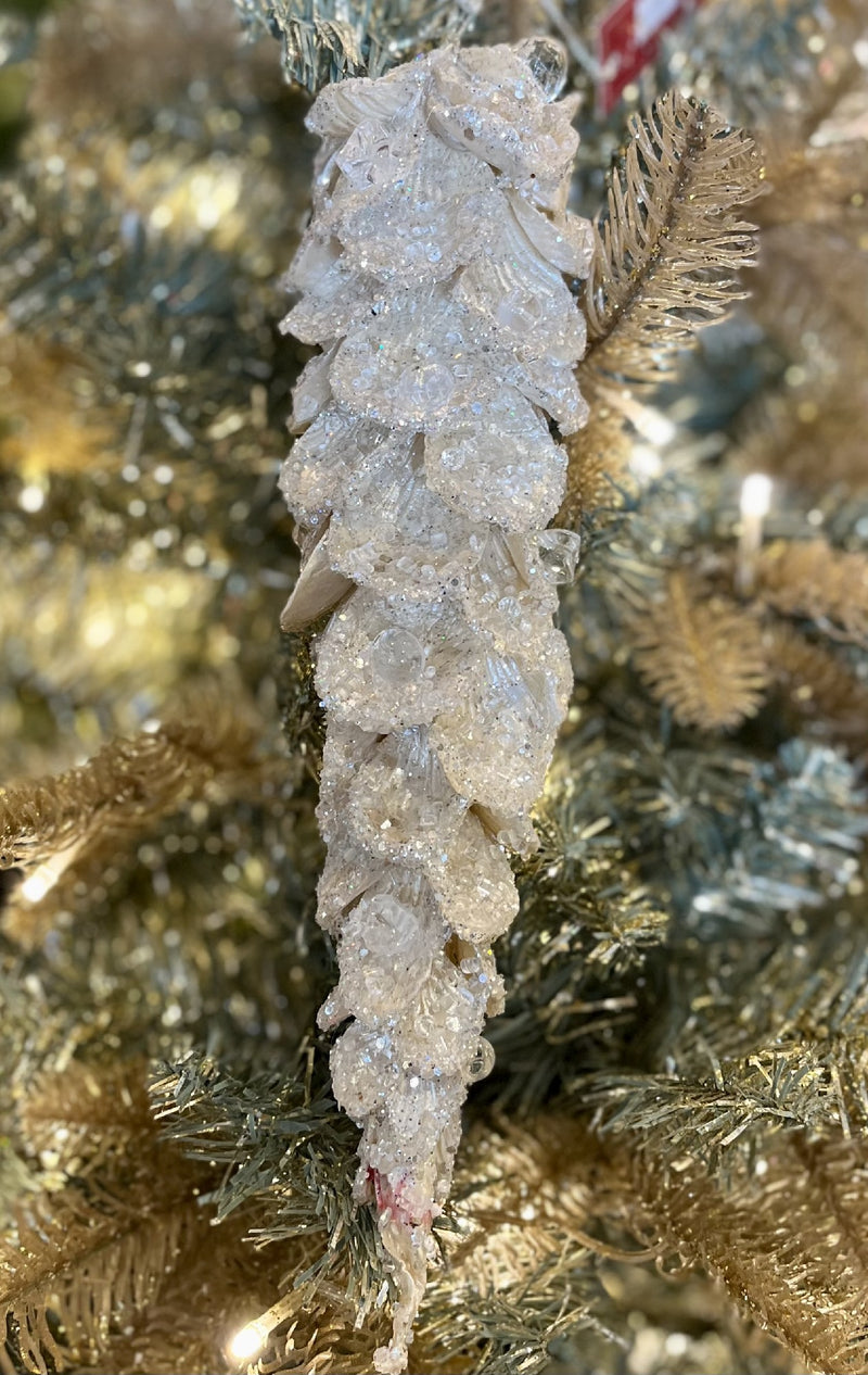 ICY PEARL JEWELLED PINE CONE HANGING ORNAMENT FL100
