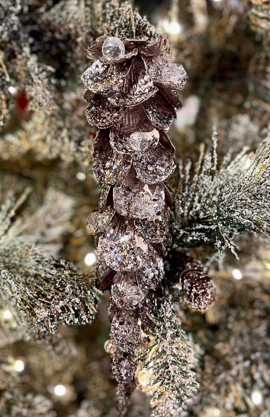 SOFT PINK JEWELLED PINE CONE HANGING ORNAMENT FL168