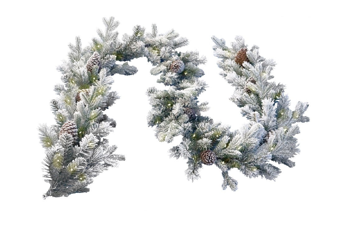 SNOWY DORCHESTER CHRISTMAS GARLAND WITH LIGHTS 9FT NATSD274