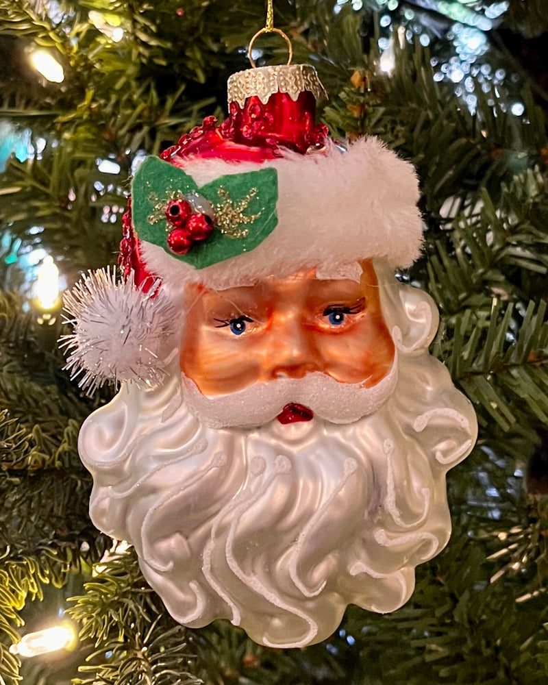 SANTA FACE GLASS HANGING ORNAMENT YAN230