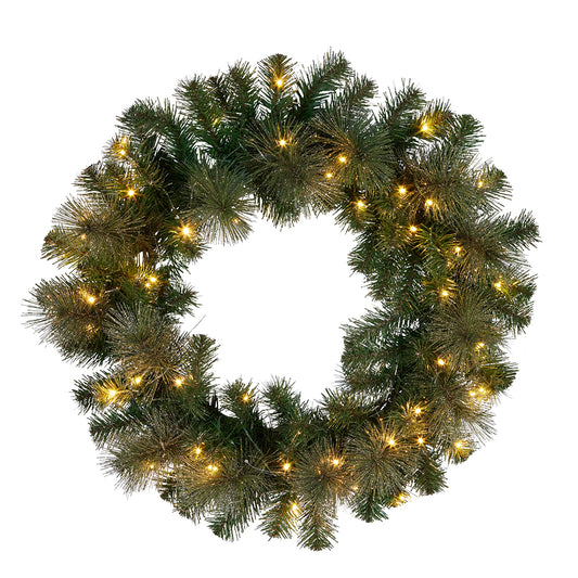GLITTERY GOLD 61CM LED DUAL COLOUR PINE WREATH SENGG61