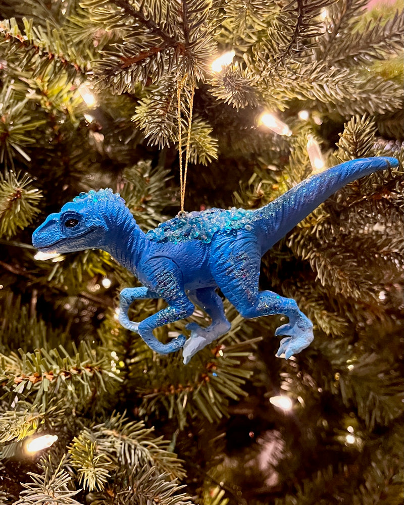 BLUE RAPTOR DINOSAUR HANGING ORNAMENT SHD1001