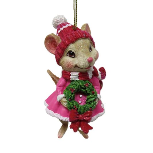 MRS MOUSE WITH WREATH HANGING ORNAMENT SHD1005