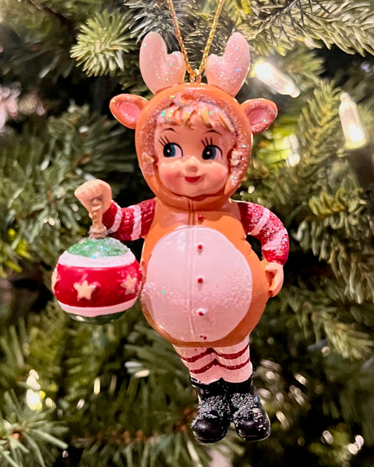 ELF IN REINDEER COSTUME HANGNG ORNAMENT SHD1008