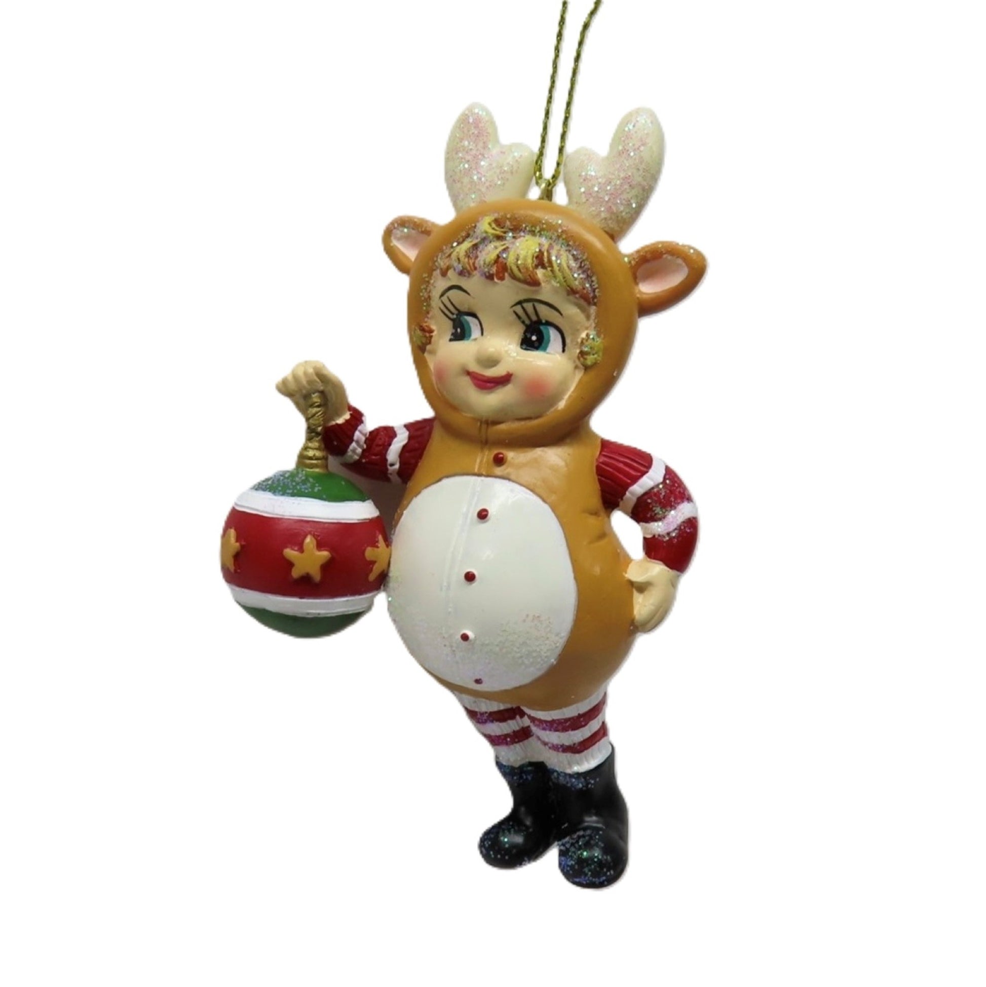 ELF IN REINDEER COSTUME HANGNG ORNAMENT SHD1008