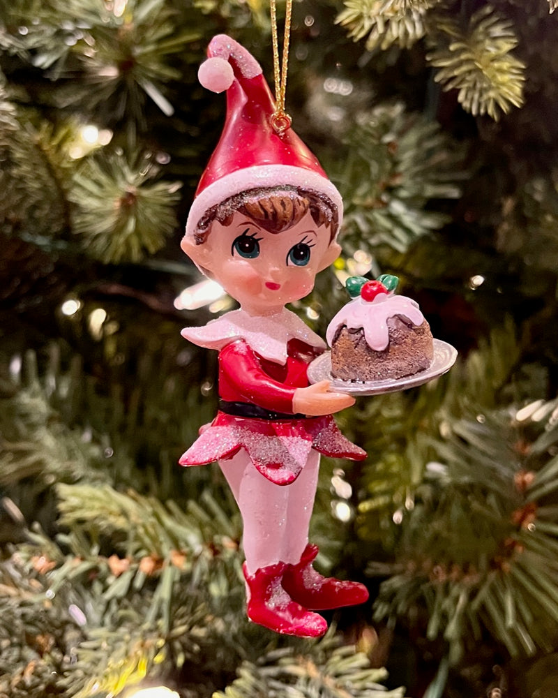 RETRO ELF WITH PUDDING HANGING ORNAMENT SHD1021