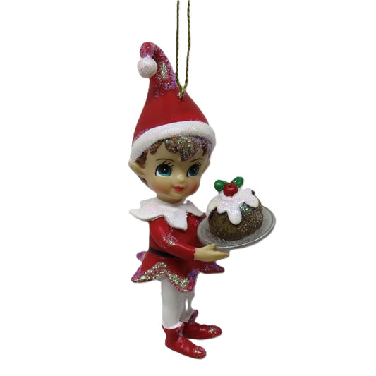 RETRO ELF WITH PUDDING HANGING ORNAMENT SHD1021