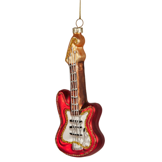 RED GUITAR GLASS HANGING ORNAMENT YAN326