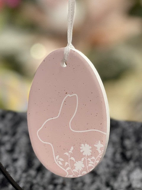 PALE PINK BUNNY EGG FLAT ORNAMENT EAS006