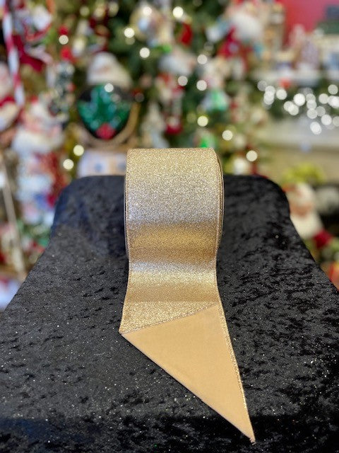 CHAMPAGNE VELVET WIRE EDGED RIBBON - 4 INCH